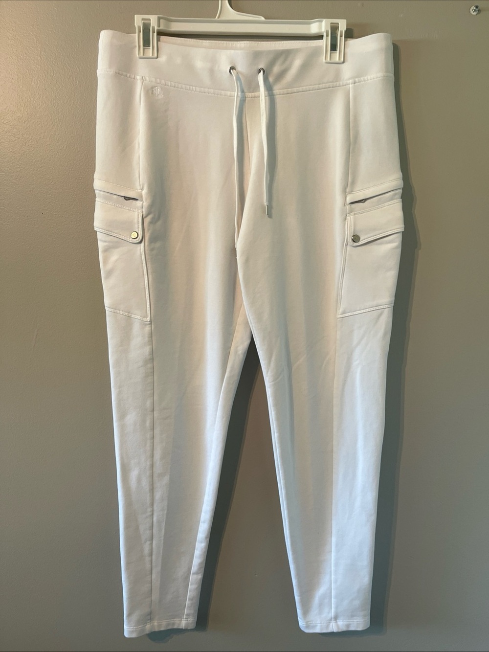 Women’s Lauren Ralph Lauren White Stretch Jogger Pants Drawstring Pockets Medium